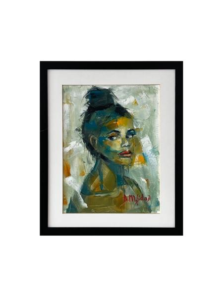 #: 12024060025<br>Subject: Portrait<br>Size: 34X42 cm<br>Frame: Framed<br>Medium: Oil Painting on Paper<br>Year: 2022<br>For Sale