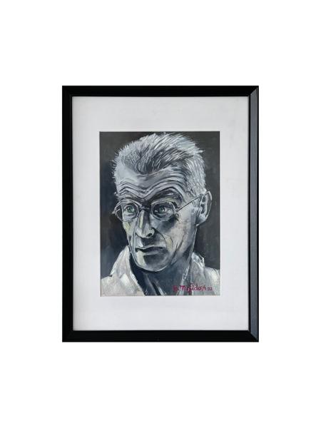 #: 12024060028<br>Subject: Portrait (Samuel Beckett)<br>Size: 32X42 cm<br>Frame: Framed<br>Medium: Oil Painting on Paper<br>Year: 2022<br>For Sale