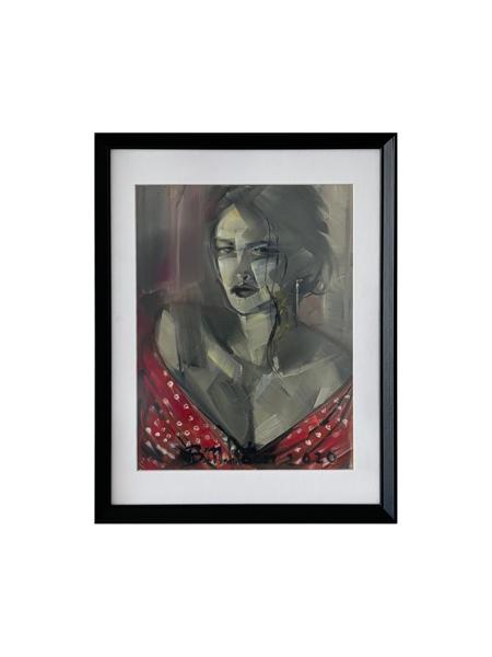 #: 12024060034<br>Subject: Portrait<br>Size: 33X42 cm<br>Frame: Framed<br>Medium: Oil Painting on Paper<br>Year: 2020<br>For Sale