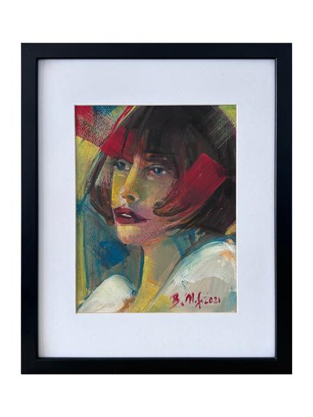 #: 12024060037<br>Subject: Portrait<br>Size: 33X43 cm<br>Frame: Framed<br>Medium: Oil Painting on Paper<br>Year: 2021<br>For Sale